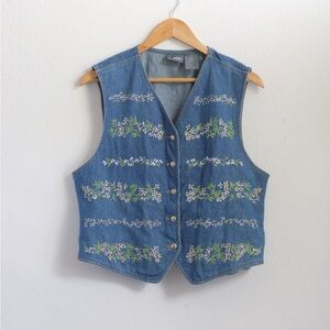 Liz Claiborne Blue Denim Embroidered Floral Vest
